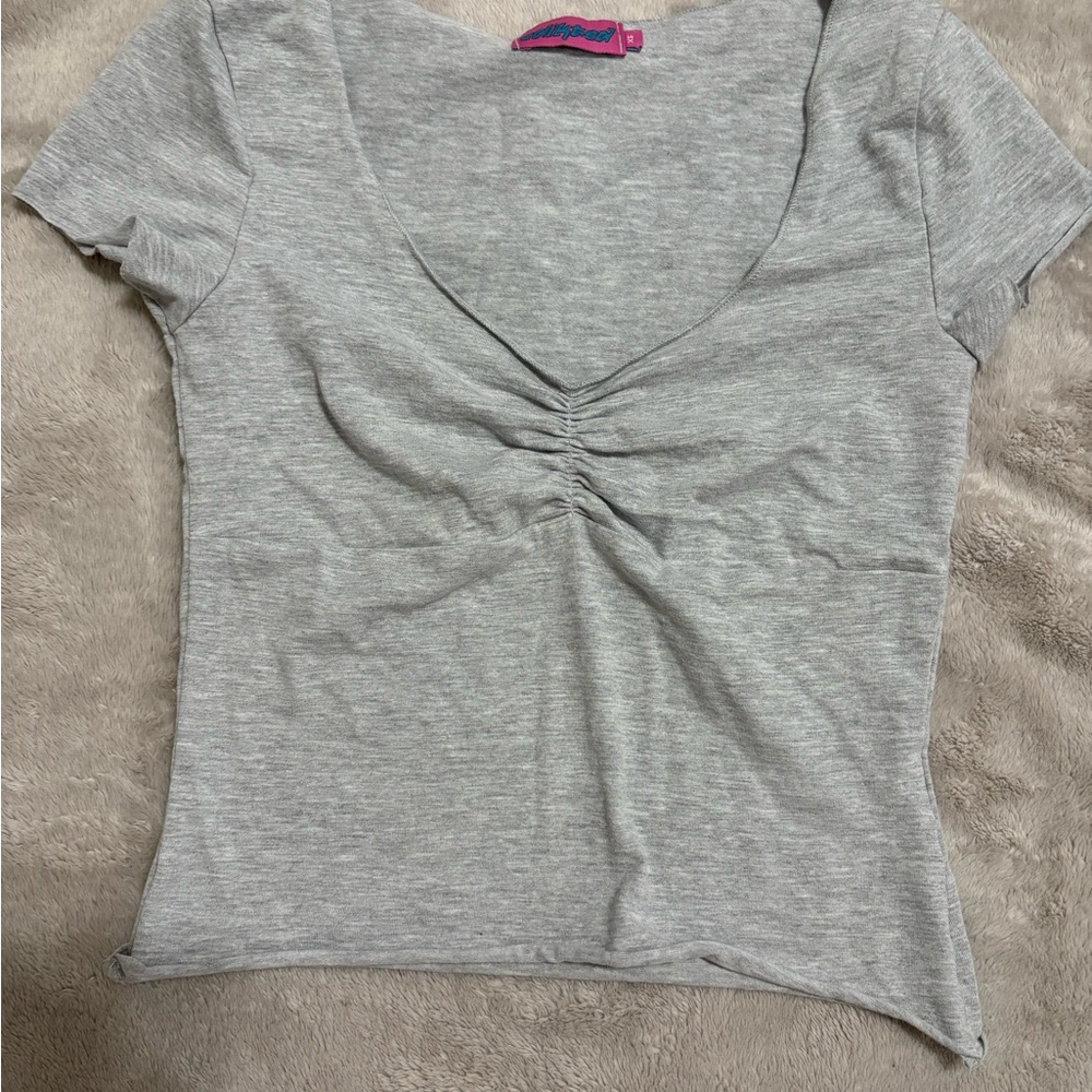 Gray V-Neck Ruched Women's Top